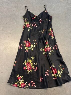 Black Floral Slip Dress with Pink & Yellow Roses